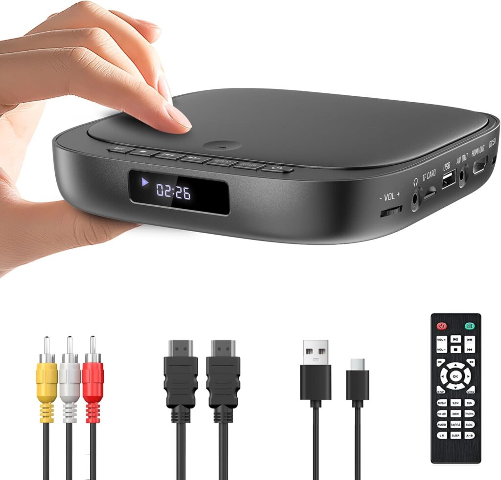 Desobry Mini DVD Player for Smart TV, Multi Region, Support USB/TF Card Input, HDMI/RCA Cable