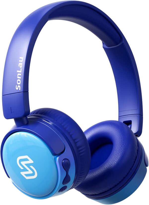 S62 Kids Bluetooth Headphones, Wireless Headphones for Kids Over Ear with Microphone, 85/94dB Volume Limiter Headphones for Girls Boys, Foldable Headphones for Learning & Entertainment-Blue