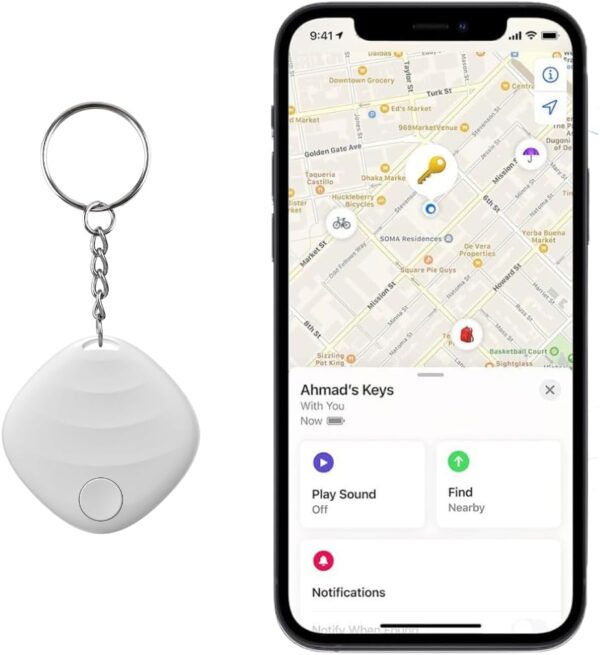 Key Finder and Item Finder, Works with Apple Find My App (iOS ONLY) for Keys, Luggage, Pets, Backpacks and More (2 Pack)