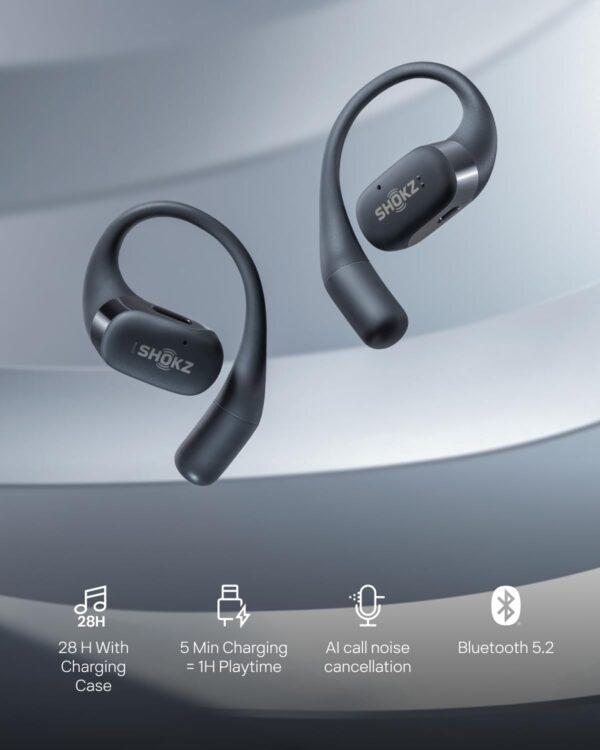 SHOKZ OpenFit - Open-Ear True Wireless Bluetooth Headphones with Microphone, Earbuds with Earhooks, Sweat Resistant, Fast Charging, 28HRS Playtime, Compatible with iPhone & Android, Black - Image 5