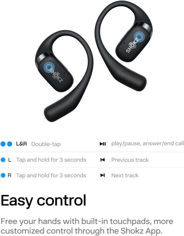 SHOKZ OpenFit - Open-Ear True Wireless Bluetooth Headphones with Microphone, Earbuds with Earhooks, Sweat Resistant, Fast Charging, 28HRS Playtime, Compatible with iPhone & Android, Black - Image 6