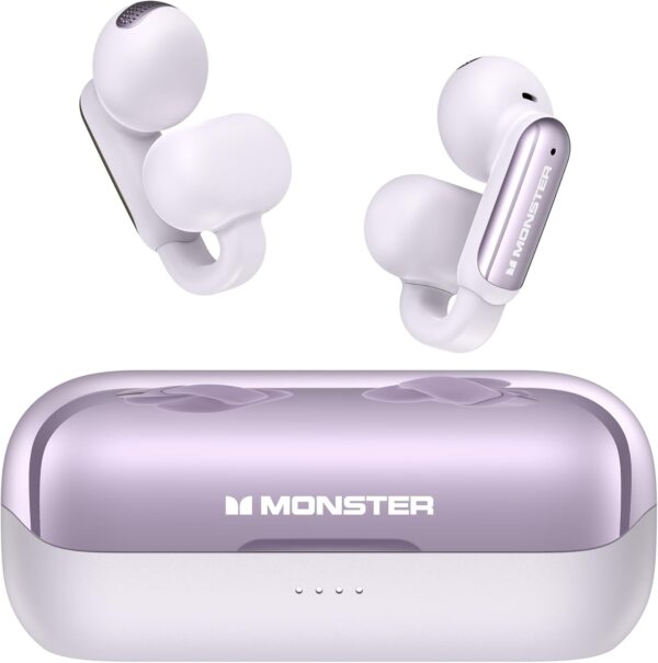 Monster Wireless Earbuds Open AC601, Comfort Clip-On Bluetooth Earbuds, Bluetooth 5.4 Open Earbuds with Environmental Noise Cancellation, IPX5 Waterproof & Touch Control Wireless Headphones (Purple)