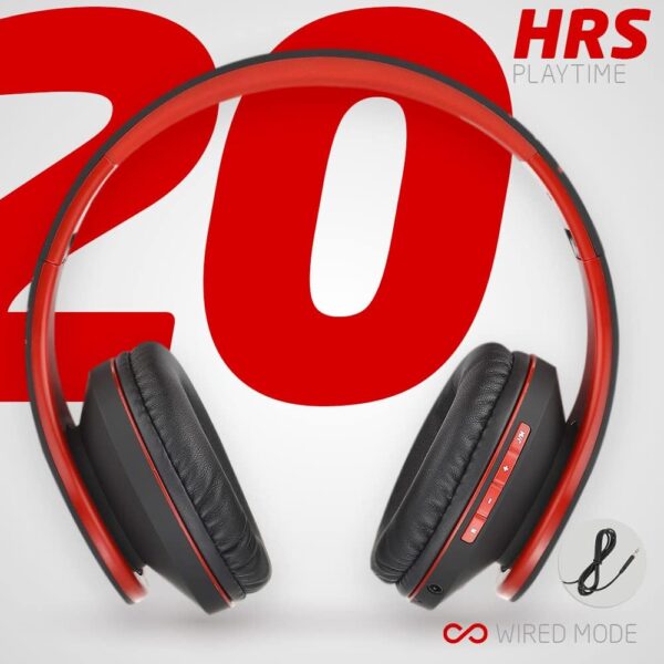 PowerLocus Bluetooth Over-Ear Headphones, Wireless Stereo Foldable Headphones Wireless and Wired Headsets with Built-in Mic, Micro SD/TF, FM for iPhone/Samsung/iPad/PC (Black/Red) - Image 9