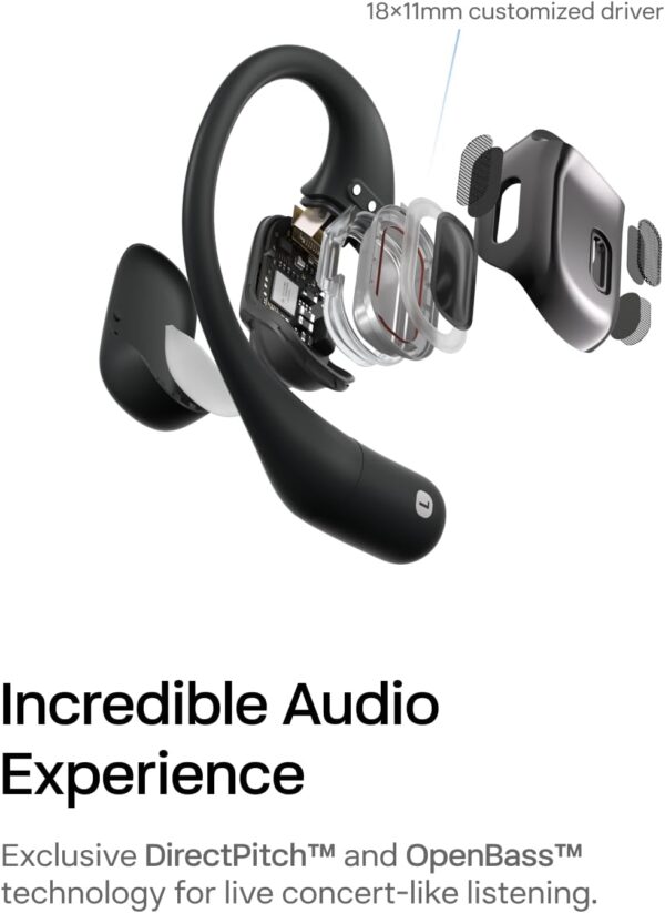 SHOKZ OpenFit - Open-Ear True Wireless Bluetooth Headphones with Microphone, Earbuds with Earhooks, Sweat Resistant, Fast Charging, 28HRS Playtime, Compatible with iPhone & Android, Black - Image 3