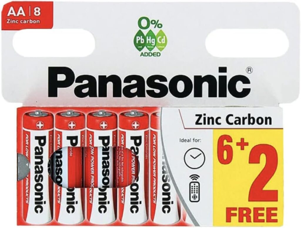 Panasonic Zinc Carbon AA Batteries, Pack of 8