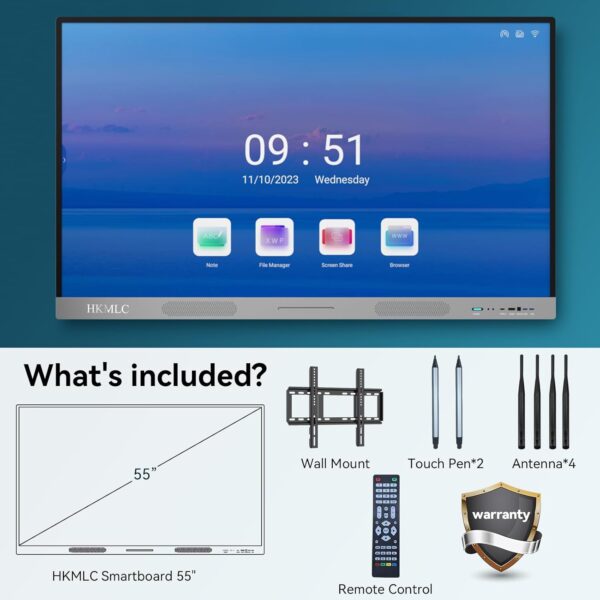 HKMLC Smart Board, Essential 55 Inch All-in-One Interactive Whiteboard with 4K UHD Touch Screen Flat Panel, Digital Electronic Whiteboard for Classroom and Business (Wall Mount Included) - Image 7
