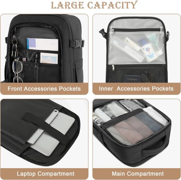 Large Backpack for Men Women, Travel Backpack Flight-approved Personal Item Size, 40L Carry on Backpack Casual Daypack, Black - Image 6