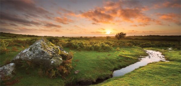 Lunarable Nature Pencil Pen Holder, Sunset at British Rural Countryside with Rock and Stream UK High Land Image, Printed Ceramic Pencil Pen Holder for Desk Office Accessory, Peach Olive Green - Image 2