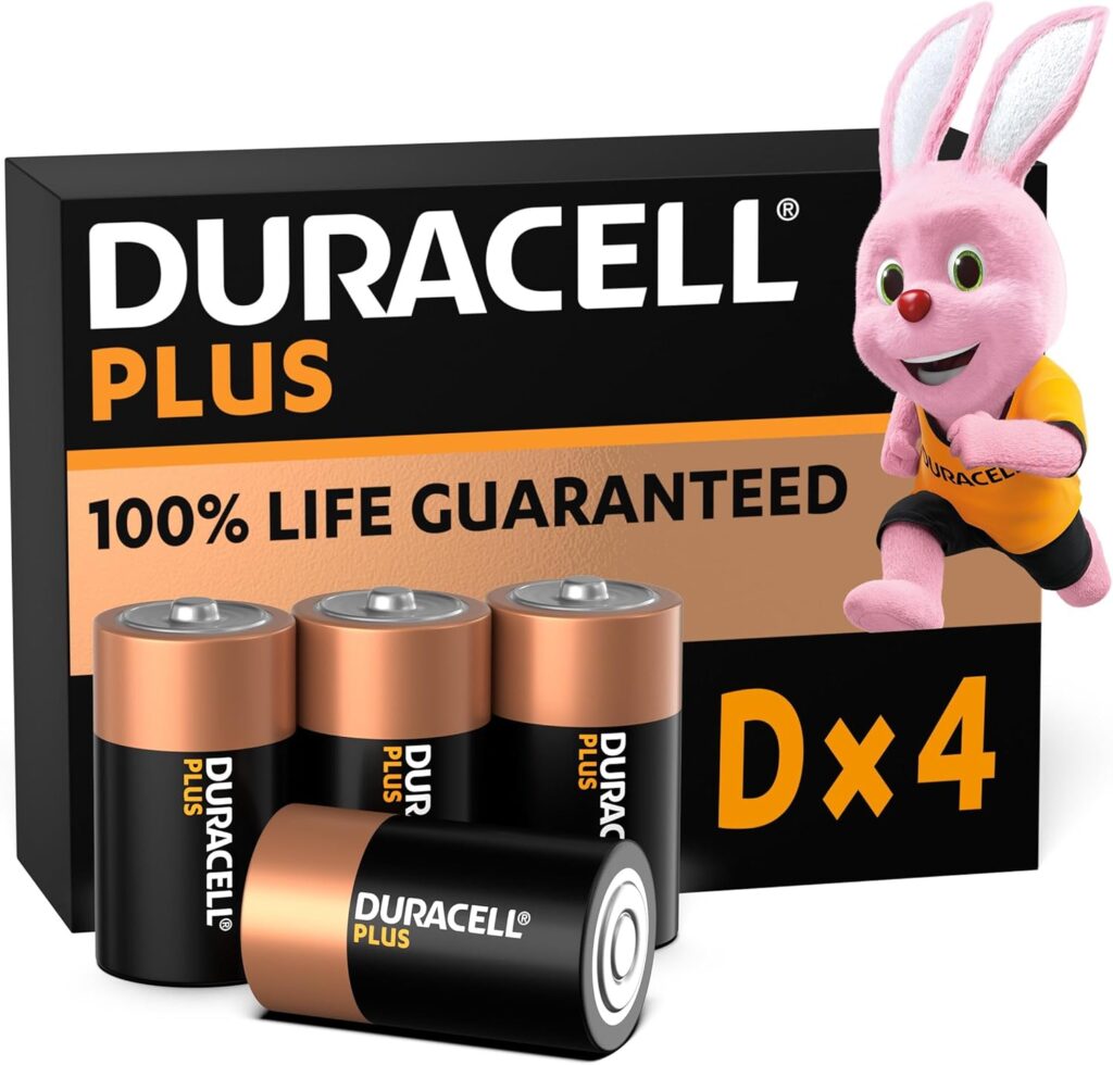 Duracell Plus D Batteries (4 Pack) – Alkaline 1.5V – 100% Life Guaranteed – Reliability For Everyday Devices – 0% Plastic Packaging – 10-Year Storage – LR20 MN1300