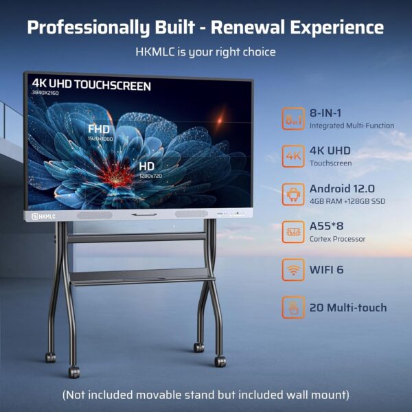 HKMLC Smart Board, Elite 55 Inch Interactive WhiteBoard, All-in-One Digital WhiteBoard with 4K UHD Touch Screen Smart Whiteboard for Classroom Business Office Home (Wall Mount Included) - Image 2