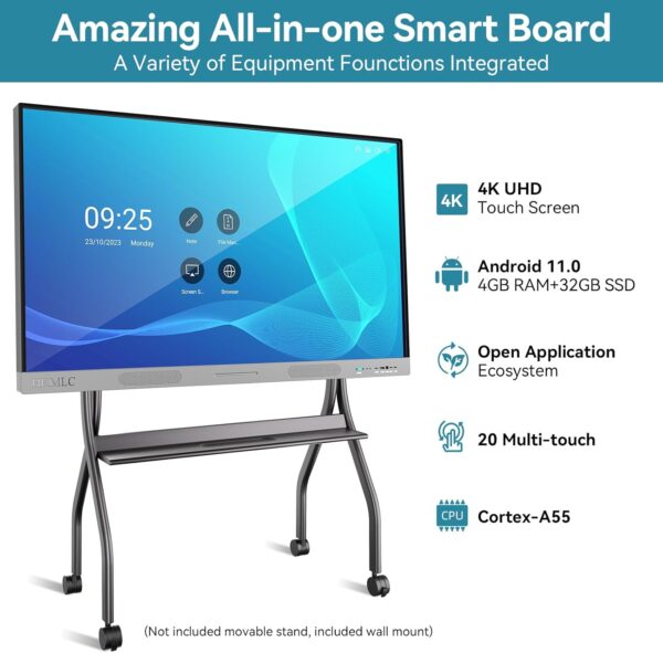 HKMLC Smart Board, Essential 55 Inch All-in-One Interactive Whiteboard with 4K UHD Touch Screen Flat Panel, Digital Electronic Whiteboard for Classroom and Business (Wall Mount Included) - Image 2