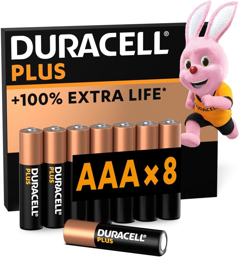 Duracell Plus AAA Batteries (8 Pack) – Alkaline 1.5V – Up To 100% Extra Life – Reliability For Everyday Devices – 0% Plastic Packaging – 10-Year Storage – LR03 MN2400