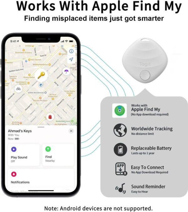 Key Finder and Item Finder, Works with Apple Find My App (iOS ONLY) for Keys, Luggage, Pets, Backpacks and More (2 Pack) - Image 2