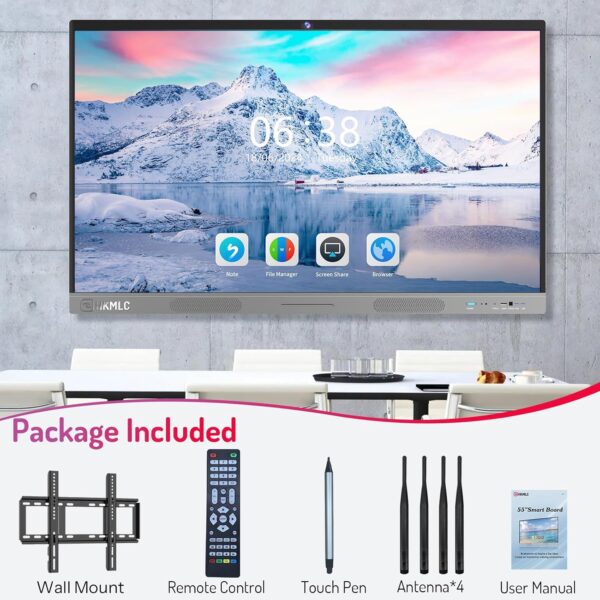 HKMLC Smart Board, Essential Vision 55 Inch Interactive Whiteboard Built-in 4800MP Camera, All-in-One Digital Whiteboard with 4K UHD Touchscreen for Classroom Home Office (Wall Mount Included) - Image 7