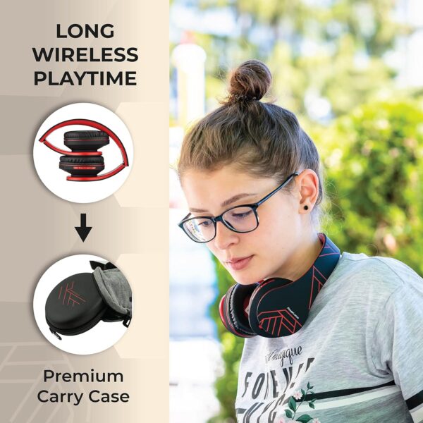 PowerLocus Bluetooth Over-Ear Headphones, Wireless Stereo Foldable Headphones Wireless and Wired Headsets with Built-in Mic, Micro SD/TF, FM for iPhone/Samsung/iPad/PC (Black/Red) - Image 4