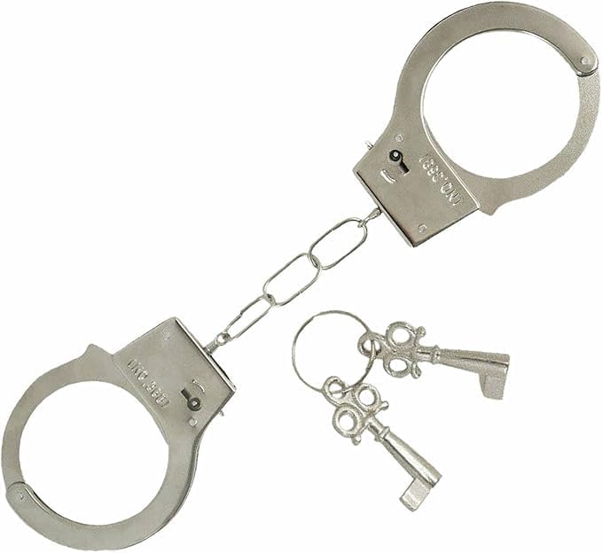 Metal Handcuffs with Keys Silver Handcuffs Playing Toy For Adults Kids Police Costume Cosplay Party Toy Costume Accessories Ideal For Halloween Christmas Valentine’s Party