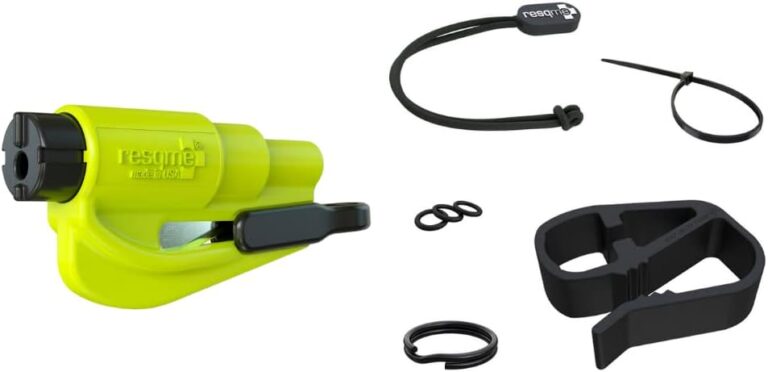 resqme Accessory Pack The Original Emergency Keychain Car Escape Tool, 2-in-1 Seatbelt Cutter and Window Breaker, Made in USA With Visor Clip, Lanyard, Keyring and Cable Tie – Yellow