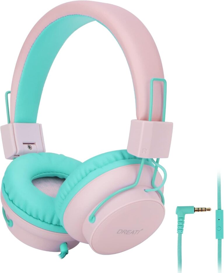 DREATI Kids Headphones for Girls,Headphones for kids Wired with Microphone Tangle-free children Teens Over Ear Headsets for School/iPad/PC/Cellphone(Pink)