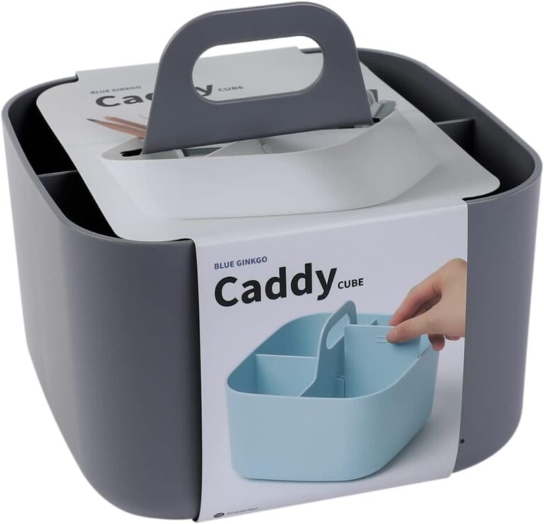 BLUE GINKGO Stackable Organizer Caddy – Korean-Made Portable Tote for Bathroom, Office, Crafts, or School Supplies (Square, Grey)
