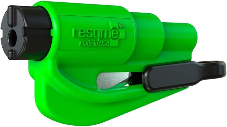 resqme The Original Emergency Keychain Car Escape Tool, 2-in-1 Seatbelt Cutter and Window Breaker, Made in USA, Lime Green- Compact Emergency Hammer