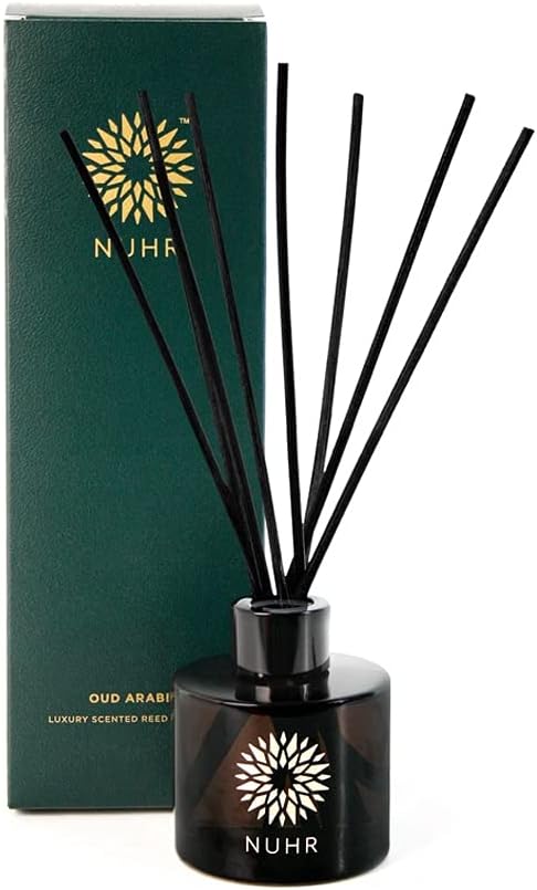 NUHR Home Reed Diffuser Scented Oud Arabia Natural with Sticks for Home Multi Note Fragrance – Long Lasting Aroma Perfect Reed Diffuser, Minimum of 4 Months, UK-Made Gift Set 100ml