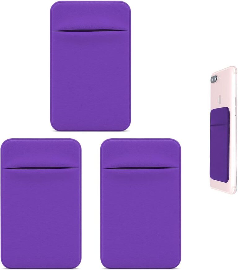 Jagowa 3 Pcs Cell Phone Card Holder Self Adhesive Pocket Sticker Multi-Function Mobile Phone Card Sleeve ID Card Sticker Wallet Case Holder for iPhone Android (Purple)