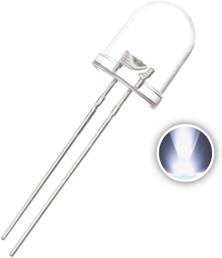 Chanzon 50 pcs 10mm White LED Diode Lights (Clear Round Transparent DC 3V 20mA) High Intensity Super Bright Lighting Bulb Lamps Electronics Components Light Emitting Diodes