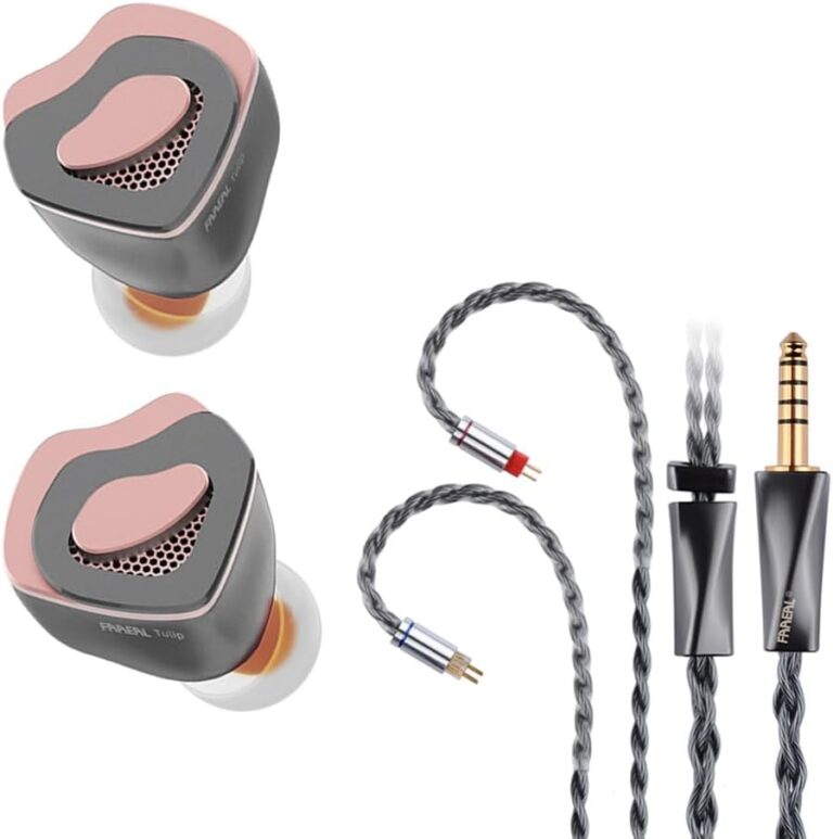FAAEAL Tulip 10mm Gold Ring Dynamic Driver HiFi Earphone,2PIN Detachable Music IEM Headphone with Petal Design,CNC Metal Shell in-Ear Monitor with Multi-Layer Storage Case (Black Cable 4.4mm)