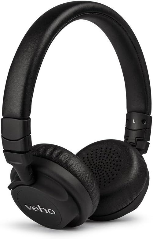 Veho Z-4 On-Ear Wired Headphones | Foldable Design | Leather Finish | Microphone | Remote Control – Black (VEP-009-Z4)