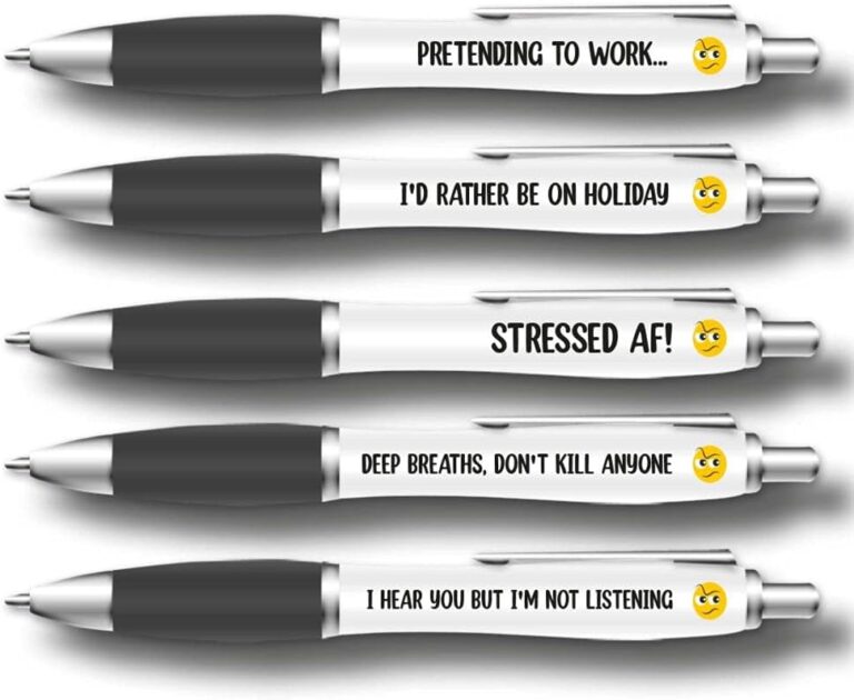 Silly Sentiments 5 Pack Funny Pens – Stress Head Pen Pack – Pen Set For Colleague’s Birthday and Leaving Gift – Funny Stationery Novelty Gift for Friends – Office Desk Accessories
