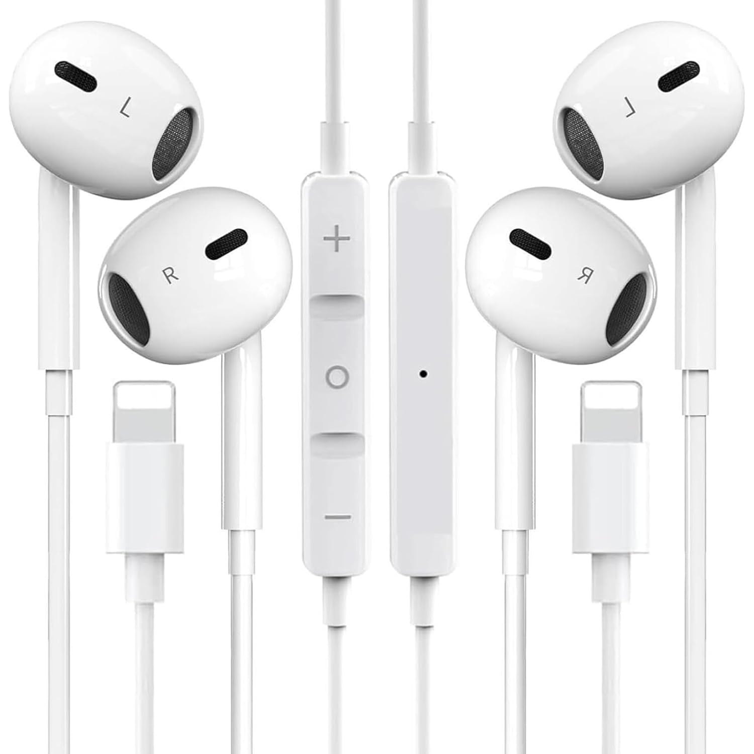 2 Pack-Headphones for iPhone Wired Earbuds with Lighting Connector [MFi Certified] In-Ear Earphones Built-in Microphone and Volume Control for iPhone 14/13/12/11/XS/XR/8, Plug and Play, No Bluetooth