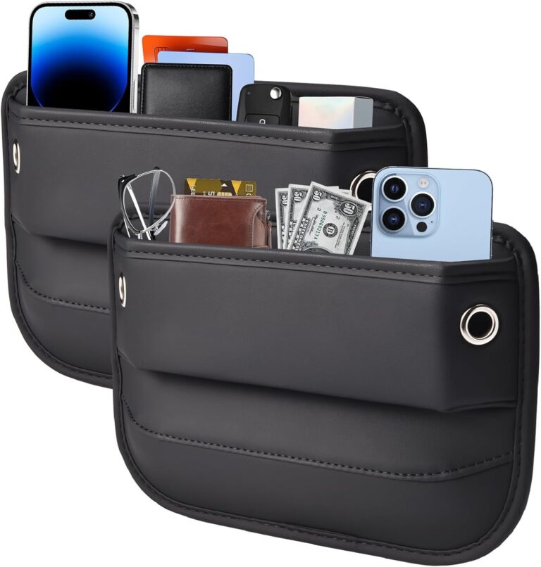 VKWE 2 Packs Car Seat Gap Filler Organizer, Car Seat Organizer, Seat Gap Storage Box with Cup Holders for Drink, Car Leather Cup Holder Gap Bag Front Seat for Phone, Sunglasses,Keys(Left+Right Side)