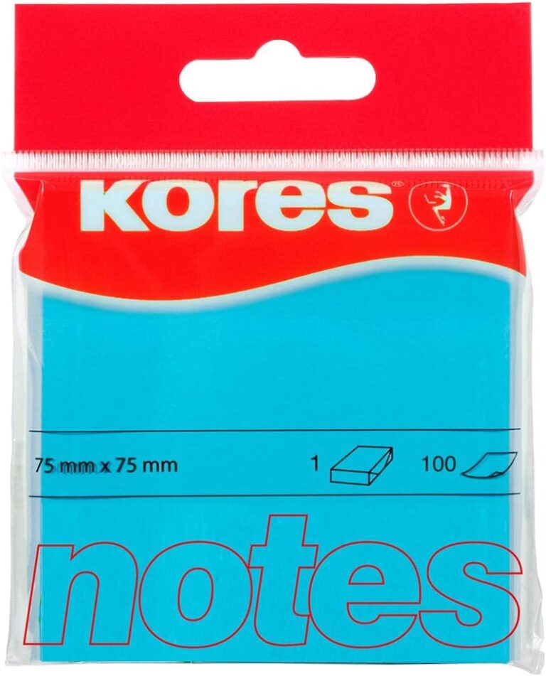 Kores – Blue Lined Sticky Notes – Coloured, Self-Stick Notes, Memo Block, Notepad, School Supplies, Vision Board Accessories, Office Supplies – 75 x 75mm, Pack of 1 x 100 Sheets