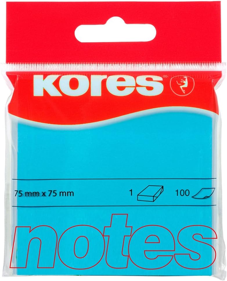 Kores – Blue Lined Sticky Notes – Coloured, Self-Stick Notes, Memo Block, Notepad, School Supplies, Vision Board Accessories, Office Supplies – 75 x 75mm, Pack of 1 x 100 Sheets