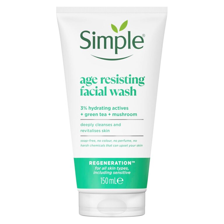 Simple Regeneration Age Resisting Facial Wash with green tea and prebiotic cleanser for revived and revitalised skin 150 ml