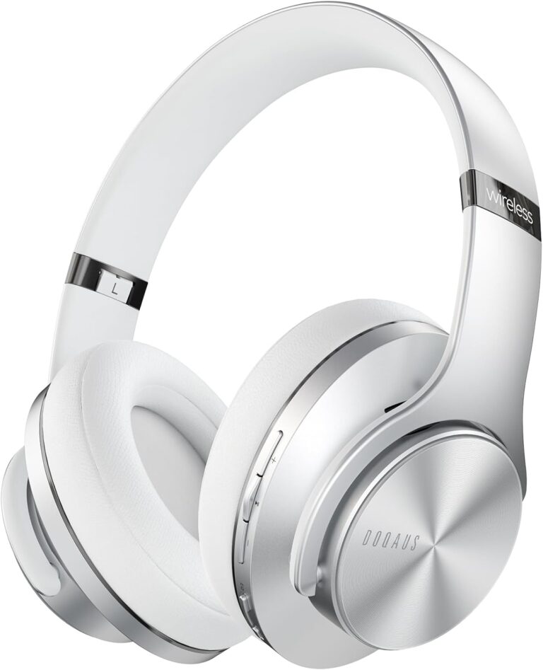 DOQAUS Bluetooth Headphones Over Ear, 90H Playtime, Bluetooth 5.3 Wireless Headphones, 3 EQ Mode, Foldable Hi-Fi Stereo Bass Headphones Wireless, Soft Earpad, Built-in Mic, for Phone PC Travel(Silver)
