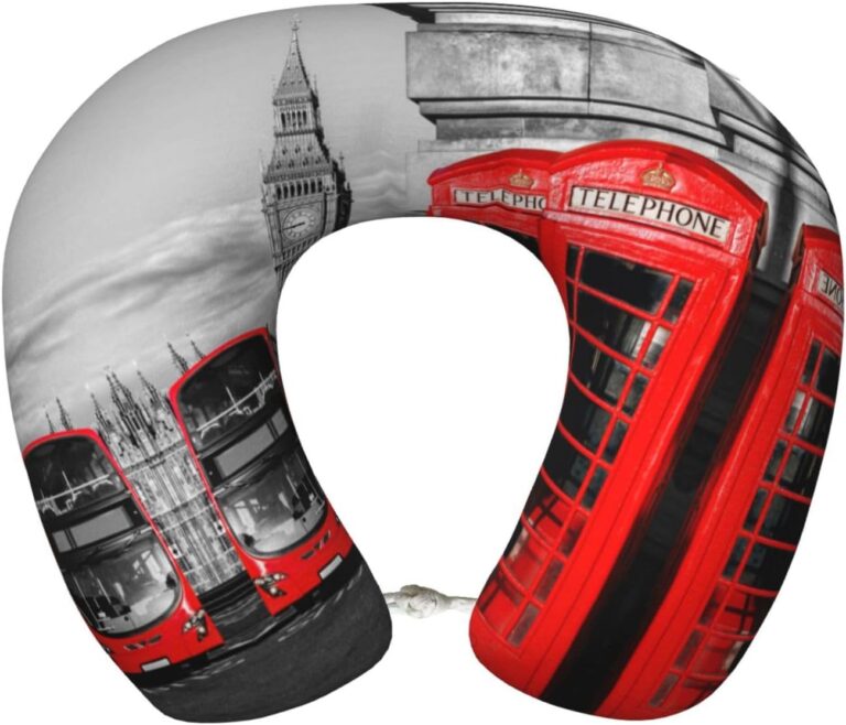 SAAKE England UK London Telephone Print Memory Foam Travel Pillow Neck Support Car Office Home Use Lightweight Portable