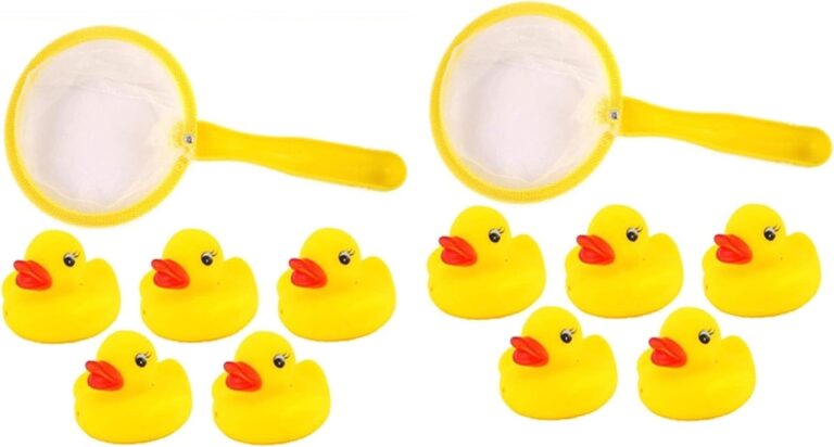 Mini Rubber Ducks Age 3+ 10 with 2 Fishing Net Bath Toy Set – Fun Water Games for Kids, Perfect for Summer Paddling Pools and Baby Showers