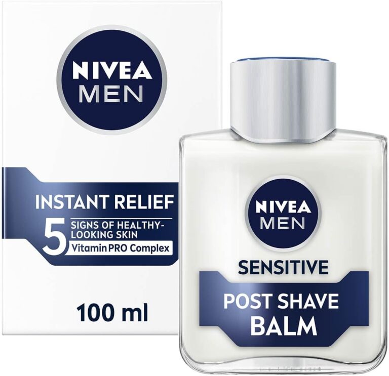 NIVEA MEN Sensitive Post Shave Balm (100ml), 0% Alcohol with Chamomile and Vitamin E, Relieves Skin from 5 Signs of Irritation, Men’s Skin Care and Shaving Essentials