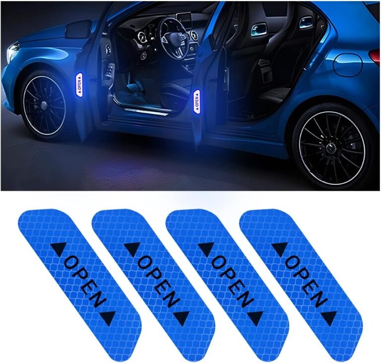 4PCS Reflective Open Warning Stickers for Car Door, Night Visibility Auto Safety Prompt Decals, 3.6 Inch Anti-Collision Protective Strip Tape, Car Accessories Universal for Truck, SUV, Van (Blue)