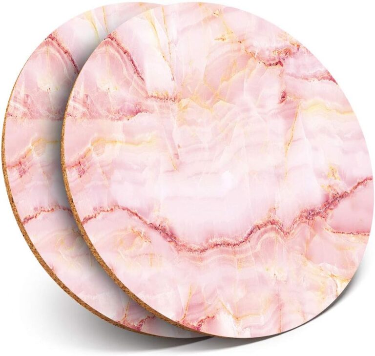 2 x Round Coasters – Pink Marble Stone Agate Fun – Cork Backed Home Kitchen Accessory Tea Coffee Mug Mat #2726