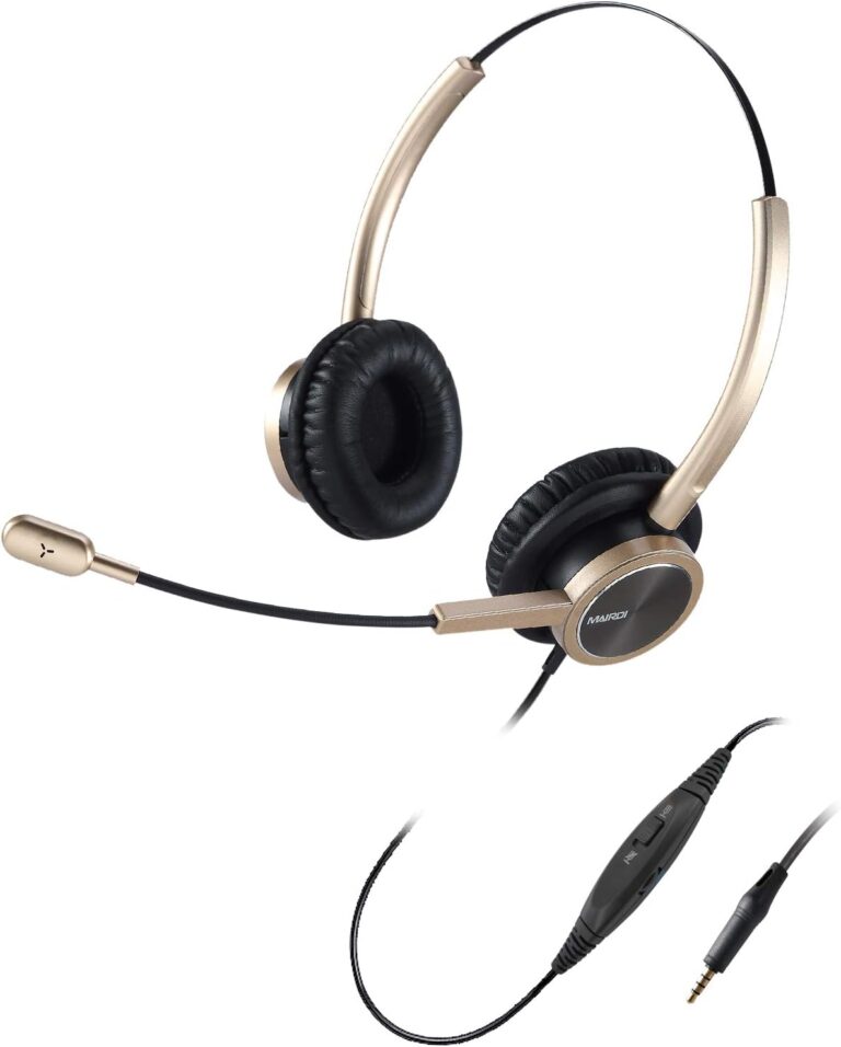MAIRDI Telephone Headset for Cell Phone Duo, 3.5mm PC Headset with Microphone Noise Canceling for iPhone Samsung Laptops Mac Tablets, w/Mic Mute for Call Center Office Teams Skype Clear Chat