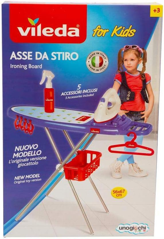 Vileda Ironing Board Set for Kids, Imitative Toy for Little Helpers, Encourages Imaginative Play, Easy to Assemble, Includes 5 Accessories, Suitable for Ages 3+