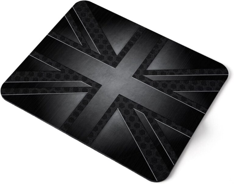 Computer Mouse Mat Pad – Grunge Black British Union Jack Flag Home Office PC Desk Accessory Flexible Fabric Top Large 5mm Laptop Desktop Printed Art Ergonomic #21663