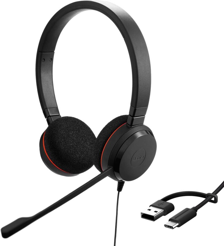 Jabra Evolve 20 Stereo Headset – Unified Communication Certified Headphones for VoIP Softphone with Passive Noise Cancellation – USB-C/A – Black