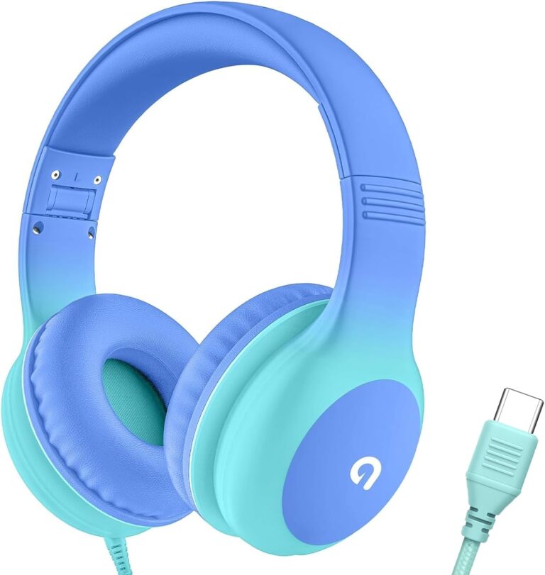 ADOOPE Wired Kids Headphones with USB C Plug, 85/94dB Volume Limiting Safe Hearing Protection, Adjustable Headband, Tangle-Free Cord Headphones for School, Tablet, Travel(Gradient Blue)