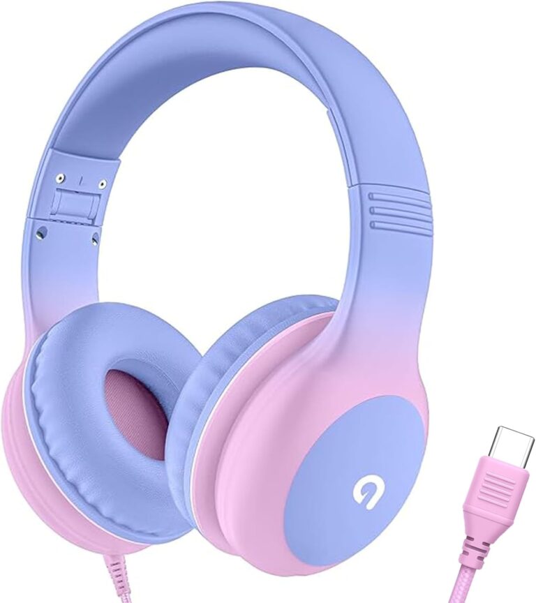 ADOOPE Wired Kids Headphones with USB C Plug, 85/94dB Volume Limiting Safe Hearing Protection, Adjustable Headband, Tangle-Free Cord Headphones for School, Tablet, Travel(Gradient Purple)