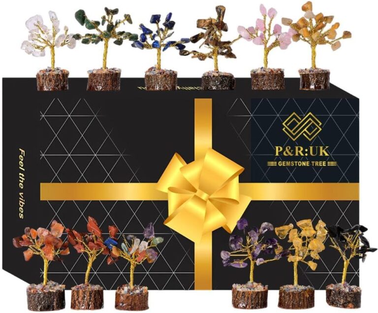P&R:UK Crystal Tree Gift for Women – Set of 12 Handcrafted Tree of Life Chakra Healing Crystals & Stones for Positive Energy, Good Luck – Perfect Home and Office Decor – Birthday Gifts for Mom & Dad