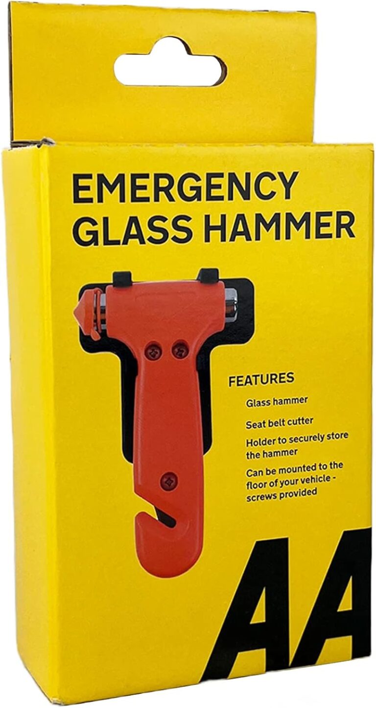 AA Emergency Car Window/Glass Hammer Seatbelt Cutter Rescue Tool AA6240 – Essential For Quick Vehicle Escape – With Mounting Screws And Bracket, Red
