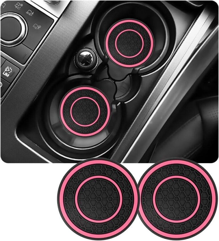 2PCS Silicone Cup Holder Coasters for Car with Honeycomb Design,Non-Slip&Heat Resistant Car Cup Holder Coaster,Stylish Car Interior Accessories for Women (Pink)